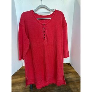 Woman Within Henley Tunic Women Size 14/16 M Red Excellent Waffle Knit